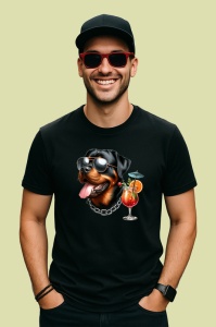Tricou Caine rottweiler ochelari negri lant cocktail tropical, Copii | Dama | Barbat , tricou negru - Img 4