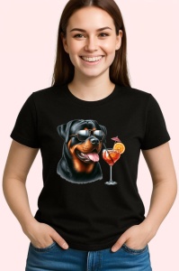 Tricou Caine rottweiler vara ochelari cocktail portocala, Copii | Dama | Barbat , tricou negru