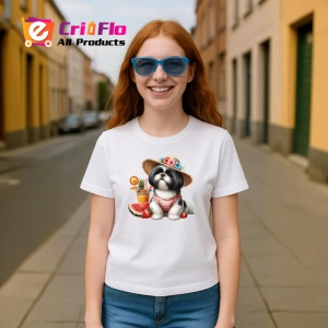 Tricou caine shih tzu palarie floare cocktail pepene vara, Copii | Dama | Barbat - Img 8