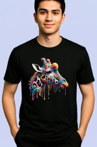 Tricou Cal cu decor artistic si coama colorata fundal alb Copii | Dama | Barbat, culoare negru - Img 2