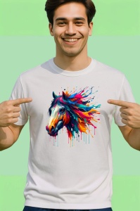Tricou Cal realist cu pete curcubeu fundal alb Copii | Dama | Barbat - Img 2