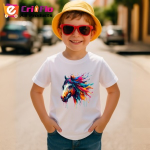 Tricou Cal realist cu pete curcubeu fundal alb Copii | Dama | Barbat - Img 11