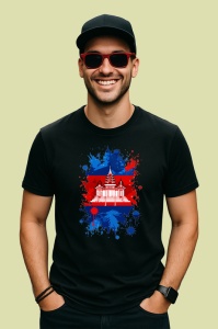 Tricou Cambodia Steag Splash Art, Copii | Dama | Barbat, culoare negru - Img 2