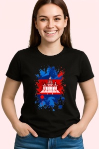 Tricou Cambodia Steag Splash Art, Copii | Dama | Barbat, culoare negru - Img 4
