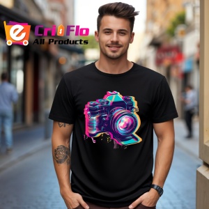 Tricou Camera foto moderna in stil graffiti neon Copii | Dama | Barbat, culoare negru - Img 6