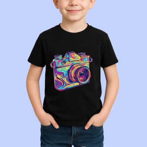 Tricou Camera foto retro in culori vibrante Copii | Dama | Barbat, culoare negru - Img 4