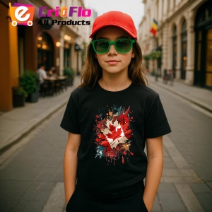 Tricou Canada Steag Splash Art, Copii | Dama | Barbat, culoare negru - Img 7