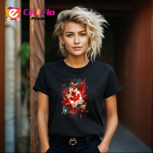 Tricou Canada Steag Splash Art, Copii | Dama | Barbat, culoare negru - Img 12