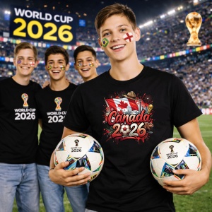 Tricou Canada World Cup 2026 Fifa, din bumbac 100%, tricou negru, Copii | Dama | Barbat - Img 7
