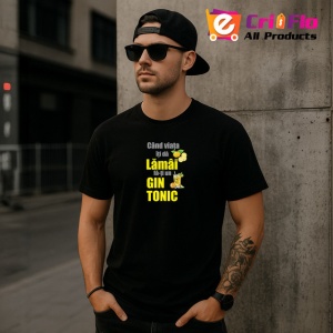 Tricou Cand Viata Iti Da Lamai Fa Un Gin Tonic, din bumbac 100%, tricou negru Dama | Barbat - Img 7