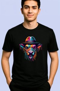 Tricou Cap de caine cu palarie si vopsea stil pop Copii | Dama | Barbat, culoare negru - Img 2