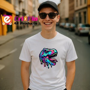 Tricou Cap de dinozaur stil graffiti fundal alb Copii | Dama | Barbat - Img 6