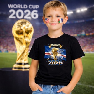 Tricou Cape Verde World Cup 2026 Fifa, din bumbac 100%, tricou negru, Copii | Dama | Barbat - Img 5
