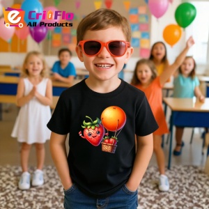 Tricou Capsuna amuzanta de vara cu balonul cu aer, Fructe, Copii | Dama, culoare negru - Img 4