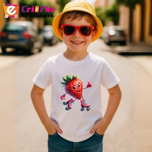 Tricou Capsuna amuzanta de vara pe role, Fructe, Copii | Dama - Img 3