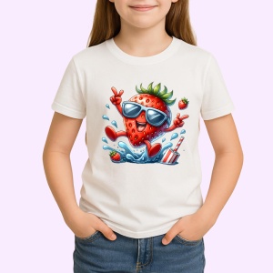 Tricou Capsuna amuzanta de vara saritor in apa, Fructe, Copii | Dama