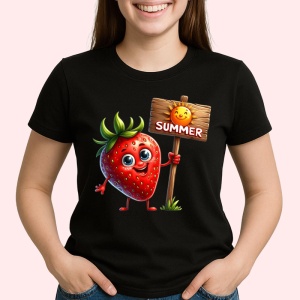 Tricou Capsuna amuzanta de vara summer, Fructe, Copii | Dama, culoare negru - Img 2