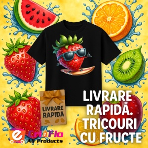 Tricou Capsuna amuzanta de vara surf, Fructe, Copii | Dama, culoare negru - Img 12