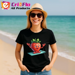 Tricou Capsuna amuzanta de vara yoga, Fructe, Copii | Dama, culoare negru - Img 11