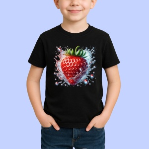 Tricou Capsuna si valuri reci, Fructe, Copii | Dama, culoare negru
