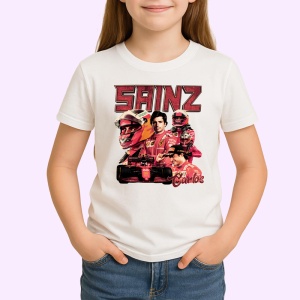 Tricou Carlos Sainz Poster Desen Formula 1 Masina Rosie, Copii | Dama | Barbat