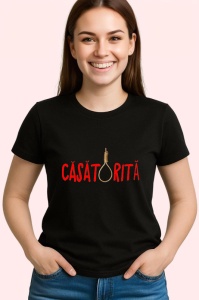Tricou casatorita cuplu mesaj comic cu sfoara, Copii | Dama | Barbat , tricou negru