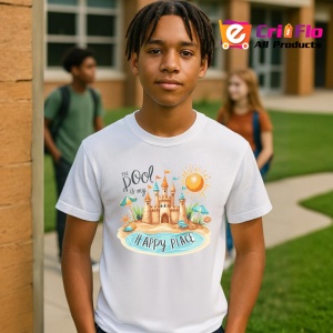 Tricou Castel de nisip cu soare text the pool is my happy place Copii | Dama | Barbat Barbat - Img 4