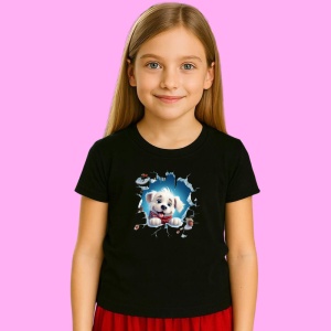 Tricou Catel Alb Cu Fundal Zapada Craciun, din bumbac 100% Copii | Dama | Barbat - Img 2