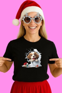 Tricou Catel Cu Zambet Si Fundal Alb Craciun, din bumbac 100% Copii | Dama | Barbat - Img 3