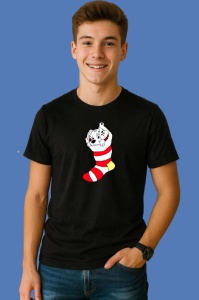 Tricou Catel In Ciorap De Craciun Dalmatian, din bumbac 100% Copii | Dama | Barbat - Img 2