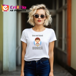 Tricou Cea Mai Buna Bunica Ilustratie Populara, din bumbac 100% , tricou alb pentru Dama