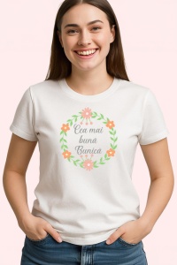 Tricou Cea Mai Buna Bunica V3 Coronita Frunze, din bumbac 100% , tricou alb pentru Dama - Img 2