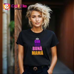 Tricou Cea Mai Buna Mama Coroana Mov, din bumbac 100%, tricou negru, Dama | Barbat - Img 3