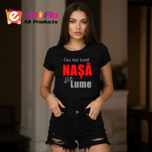 Tricou Cea Mai Buna Nasa Din Lume Rosu V4, din bumbac 100%, tricou negru Dama - Img 2