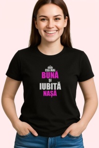 Tricou Cea Mai Buna Si Iubita Nasa Coroana, din bumbac 100%, tricou negru, Dama | Barbat