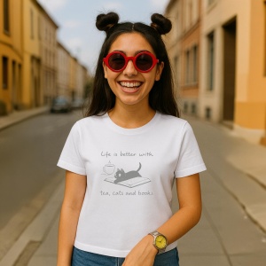 Tricou Ceai pisica carte - Copii | Dama | Barbat - Img 2