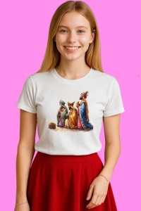 Tricou Cei Trei Magi Adorarea Magilor Nasterea Domnului Biblical Wise Men, din bumbac 100%, tricou alb, Copii | Dama | Barbat