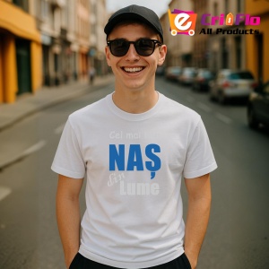 Tricou Cel Mai Bun Nas Albastru, din bumbac 100%, tricou alb, Dama | Barbat - Img 3