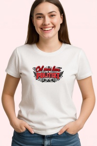 Tricou Cel Mai Bun Politist Font Rosu V2, din bumbac 100% , tricou alb pentru Dama | Barbat