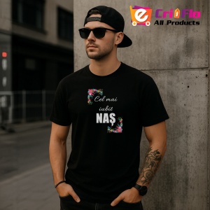 Tricou Cel Mai Iubit Nas Floral, din bumbac 100%, tricou negru, Dama | Barbat - Img 3