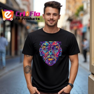 Tricou Chip artistic multicolor stil digital art Copii | Dama | Barbat, culoare negru - Img 6