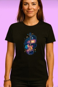 Tricou Chitara Electrica Multicolor Par Muzical, Copii | Dama | Barbat, culoare negru - Img 4