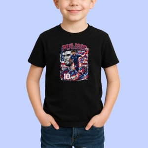 Tricou Christian Pulisic Sua Capitan America Fotbal, din bumbac 100%, tricou negru Copii | Dama | Barbat - Img 2