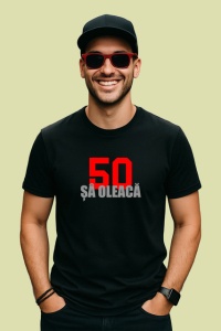 Tricou Cifra 50 Design Rosu Pe Negru Aniversare, din bumbac 100%, tricou negru Dama | Barbat