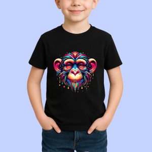 Tricou Cimpanzeu in stil graffiti cu tonuri rosii si albastre Copii | Dama | Barbat, culoare negru - Img 4