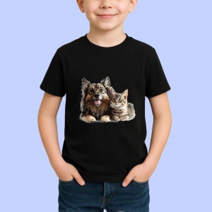 Tricou Ciobanesc German si pisica tigrata moment de relaxare Copii | Dama | Barbat, negru - Img 3