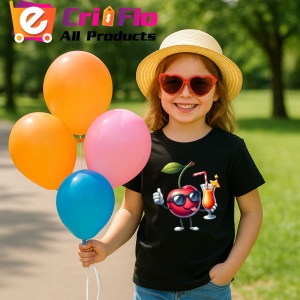 Tricou Cireasa de vara amuzanta cool summer, Fructe, Copii | Dama, culoare negru - Img 3