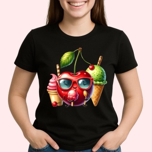 Tricou Cireasa de vara amuzanta inghetata, Fructe, Copii | Dama, culoare negru - Img 2