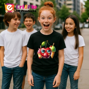 Tricou Cireasa de vara amuzanta inghetata, Fructe, Copii | Dama, culoare negru - Img 5