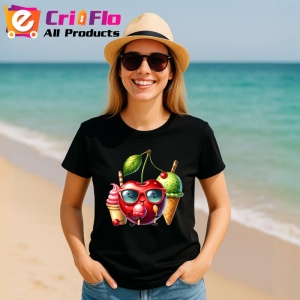 Tricou Cireasa de vara amuzanta inghetata, Fructe, Copii | Dama, culoare negru - Img 11